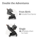 UPPAbaby Minu Duo Side-by-Side Double Stroller - Lightweight + Compact Design for Travel - Easy Fold- From Birth to Toddler - Independent Recline -Greyson(Charcoal Mélange/Carbon Frame/Saddle Leather)