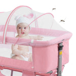 nordmiex 3 in 1 Travel Baby Crib,Baby Bed with Breathable Net,Adjustable Portable Bed for Infant/Baby with Detachable Mosquito net and Mattress,Pink
