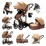 2-in-1 Baby Stroller High Landscape Pram Convertible Carriage with Reversible Bassinet for 0-36 Months,Pink