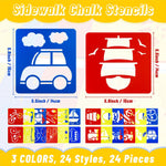 YETOOME 24 Pieces Stencils for Kids, 5.9 x 5.5 Inches Chalk Drawing Stencils, Large Washable Vehicles Themed Primary Shape Template for Kids Toddlers Preschooler