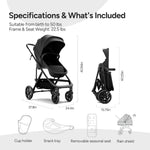 Mompush Wiz Pro 4-in-1 Baby Stroller with Bassinet Mode, Full-Size All-Terrain Premium Stroller from Newborn to Toddler, Snack Tray Included for Easy Feeding & Travel, Lay-Flat in Seconds
