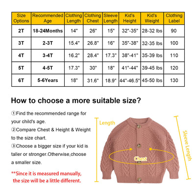 Peecabe Toddler Girl Sweaters Cable Knit Long Sleeve Crewneck Chunky Crochet Cardigans 1-6T (Brick Red, XS)