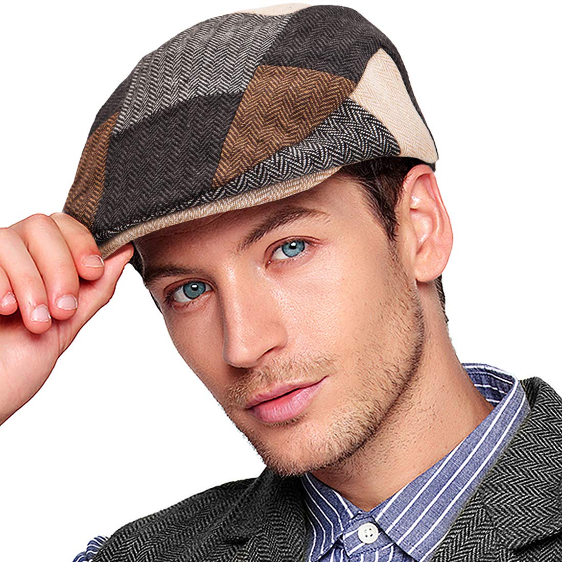 Men Ivy Hat Newsboy Cap - Classic Wool Blend Tweed Flat Cap Cabbie Hat Men