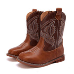 BMCiTYBM Toddler Cowboy Boots - Lightweight Western Cowgirl Boots for Boys Girls, Anti-Slip Soft Sole Walking Shoes with Side Zipper for Easy On/Off, Classic Stitching for Costumes & Outdoor Play Brown Size 6 Toddler