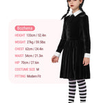 Spooktacular Creations Girls Collar Black Dress, School Girl Costume with Wig, Long Sleeve Velvet Skater Dress for Kids Toddler Halloween, Cosplay Themed Party (Medium, 8-10 yrs)