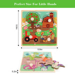 Wooden Peg Puzzles for Toddlers 1-3, Kids' Educational Preschool Peg Puzzle Toy, Set of 4 Toddler Puzzles - Farm, Dinosaur, Fruit and Marine Animals, Ideal Gift for Ages 1 2 3 Boys and Girls