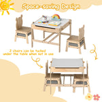 Costzon Kids Table and Chairs, 3 in 1 Wooden Activity Toddler Desk w/Reversible Whiteboard & Chalkboard, Hidden Space and Drawers for Arts, Crafts, Play, Toddler Table and Chair Set (Gray, Panda)