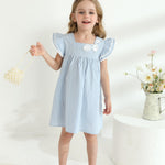 Kucnuzki Baby Girl Clothes 3 6 Month Girl Clothes Summer Blue Baby Dress Ruffle Fly Sleeve Square Neck A Line Casual Sundress Infant Dress Cute Outfit with Hat