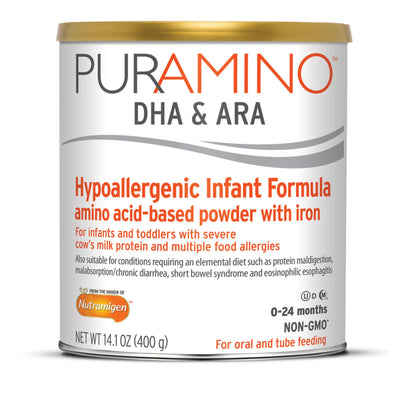 PurAmino Hypoallergenic Infant Drink, for Severe Food Allergies, Omega-3 DHA, Iron, Immune Support, Powder Can, 14.1 Oz (4 Count)