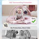 Hiseeme Baby Play Gym Mat, Thick Baby Activity Gym for 0-6 Months, Tummy Time Mat with 5 Sensory Toys for Newborn Development, Baby Playmats for Infant with Non-Slip Cushioned Foam Padding (Pink)