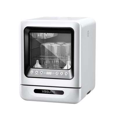 White VBSUTO dish dryer with glassware inside on a white background