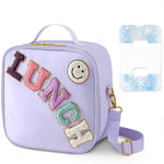 Reusable Insulated Lunch Bag for Kids Teens & Adults with Adjustable Shoulder Strap - Large Durable Lunch Bag Tote for School Travel Picnic Work - Leakproof Smiley Design Lunch Carrier (Purple-Smiley)