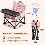Portable Baby Chair Baby Bumbo Seat with Tray,Baby Camping Chair with Tray for Baby Girl,Design Straps to Kitchen Chairs,Indoor/Outdoor Use(Pink)