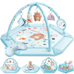 Baby Gym Play Mat, 8-in-1 Tummy Time Mat & Ball Pit with 6 Toys, Washable Baby Activity Mat for Visual, Hearing, Sensory, Motor Development, Baby Gift for Newborn Infant 0-3-6-9-12 Months (Blue)