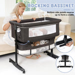 Baby Bassinet, 3 in 1 Bedside Bassinets for Baby, Bassinet Bedside Sleeper with Wheels, Adjustable Height with Rocking Mode, Breathable Mesh, Storage Basket, Easy Assemble & Folding (Dark Gray)