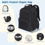 Diaper Bag Backpack with Changing Pad & Waist Bag, Large Diaper Bag Expandable for 2 Kids/Twins, Scientific Partition | Portable Side Access, Lightweight Travel Diaper Backpack for Mom Dad