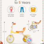 besrey Kids Tricycle with Flash Wheels for Ages 18 Months to 5 Years, Toddler Tricycle with Bell, Kids Tricycle, Gift for 2-5 Year Olds, Gift and Toy for Boys and Girls, Tricycle for Toddlers, Yellow