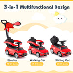 Costzon Push Car for Toddlers, 3 in 1 Mercedes Benz Stroller Sliding Walking Car w/Canopy, Handle, Safety Bar, Horn Sound, Underneath Storage, Foot-to-Floor Ride On Toy for Boys & Girls (Red)