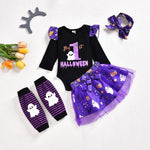 Baby Girl Halloween Costumes My 1st Halloween Outfits Romper+ Tutu Skirt+ Striated Leg Warmer+ Bunny Headband Outfit Set