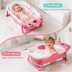 Baby Bathtub,Collapsible Baby Bath Tub with Soft Cushion & Thermometer, Space Saving Foldable & Travel Newborn Bathtub for Infant to Toddler 0-36 Months, Frog Blue