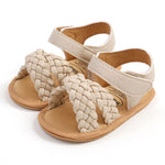 SOFMUO Baby Girls Knitted Sandals Premium Soft Anti-Slip Rubber Sole Infant Summer Walking Shoes Toddler First Walkers (A04/Beige,12-18 Months)