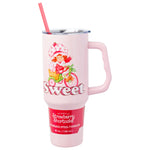 Silver Buffalo Strawberry Shortcake Riding Bike Sweet Vintage Stainless Steel Tumbler with Handle and Straw, Fits in Standard Cup Holder, 40 Ounces