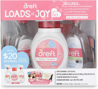 Baby Gifts Set by Dreft, Baby and Mom Gift Set with Liquid Laundry Detergent, Laundry Stain Remover, Stain Remover Pen & All Purpose Cleaner Spray, Great for Baby Showers