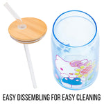 Silver Buffalo Sanrio Hello Kitty Spring Garden Flowers Blue Glass Jar Tumbler with Bamboo Lid and Glass Straw, 16 Ounces