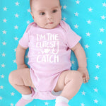 CBTwear I'm the Cutest Catch Baby Bodysuit - Adorable Boy Girl Romper Clothing Funny Cute Infant Outfit (12 Months, Pink)