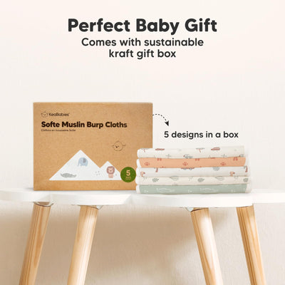 5-Pack Muslin Burp Cloths Baby Boy, Girl - Very Absorbent Baby Burp Cloth Rags, 8-Layers Viscose Derived from Bamboo Cotton Muslin Towel, Super Soft Spit Up Rags, No Shrink Washcloths (Wilderness)
