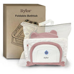 Rylor Baby Bathtub for Newborns & Infants 0-12 Months - Foldable, Compact, Non-Slip Bath Tub with Adjustable Cushion - Safe & Comfortable Bath Seat - Perfect for Home & Travel (Pink)