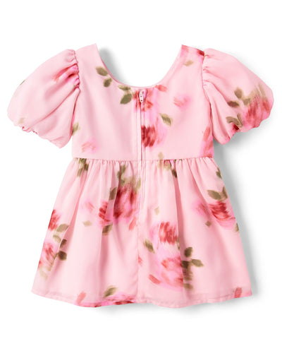 The Children's Place,Baby-Girls,and Toddler Puff Sleeve DressPink Floral,12 Months,18 Months