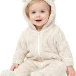 Baby Plush Long Sleeve Polar Fleece Jumpsuit With Bear Ears Baby Fleece Hooded Jumpsuit Infant Winter Outfit
