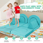 FURNAWAY 12pcs Modular Kids Play Couch - DIY Creativing Kids Couch for Boys and Girls Toddler Sofa Children Convertible Foam Sofa for Playroom Living Room(Cyan)