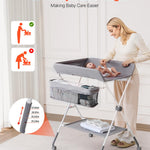 VEVOR Baby Changing Table, Foldable Diaper Change Station with Side Basket, Adjustable Height Changing Table with Lockable Wheels, Multi-Functional Nursery Storage Organizer, Gray