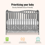 Dream On Me Chelsea 5-in-1 Convertible Full-Size Baby Crib in Steel Grey, GreenGuard Gold & BSA, Pinewood, 4 Mattress Heights, Converts to Toddler, Day & Full-Size Bed, Modern Classic Nursery