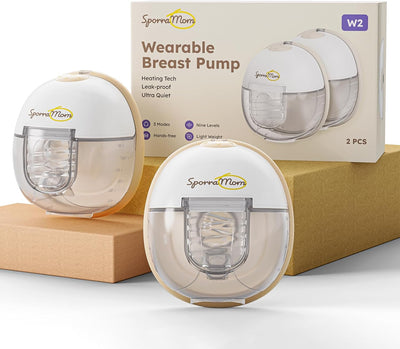 Wearable breast pump with SpoorraMom branding on a white background
