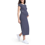 Motherhood Maternity Women's Raglan Sleeve Rib Knit Midi Pregnancy Bodycon Dress, Peacoat White Stripe, Medium