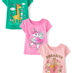 The Children's Place,Baby Girls,and Toddler Animal Short Sleeve Graphic T-Shirts,Multipacks,Giraffe/Unicorn/Guitar 3-Pack,18 Months,24 Months