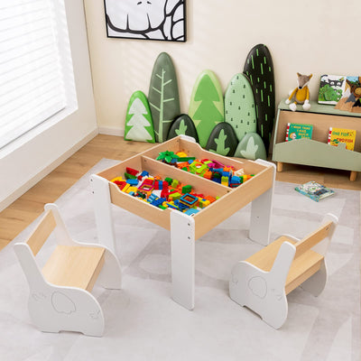 Costzon Kids Table and Chair Set, 4 in 1 Wooden Activity Table & 2 Chairs with Detachable Blackboard for Arts, Crafts, Drawing, Reading, Storage, 3 PCS Toddler Table and Chairs for Boys Girls (White)