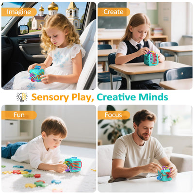 Silicone Sensory Activity Board – Fidget Travel Toys for Kids & Toddler, ADHD Autism Anxiety Relief Items (Blue)
