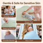 Muslin Swaddle Blankets, Nursery Receiving Blanket for Newborn, Baby Swaddle Wrap Soft Silky & Breathable, 3 Packs, 47 X 47In (Blue and Green 3 Pieces)