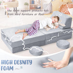 whiffee 10Pcs Kids Play Couch,Toddler Sofa,Modular Kids Couch for Playing, Creativing, Sleeping (Grey)