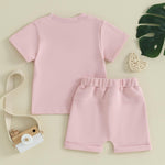 FOCUSNORM Toddler Baby Girl Outfit Newborn Girl Summer Clothes Short Sleeve T Shirt Checkerboard Top Set Elastic Waist Shorts (Cute Pink, 0-6 Months)