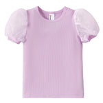 PATPAT Girls Puff Sleeve Top Size 10-11 Ribbed Short Sleeve Purple Mesh Blouse Girls Purple Dress Shirt Cute Preppy Clothes Kids Smocked Blouse Tunic Tops