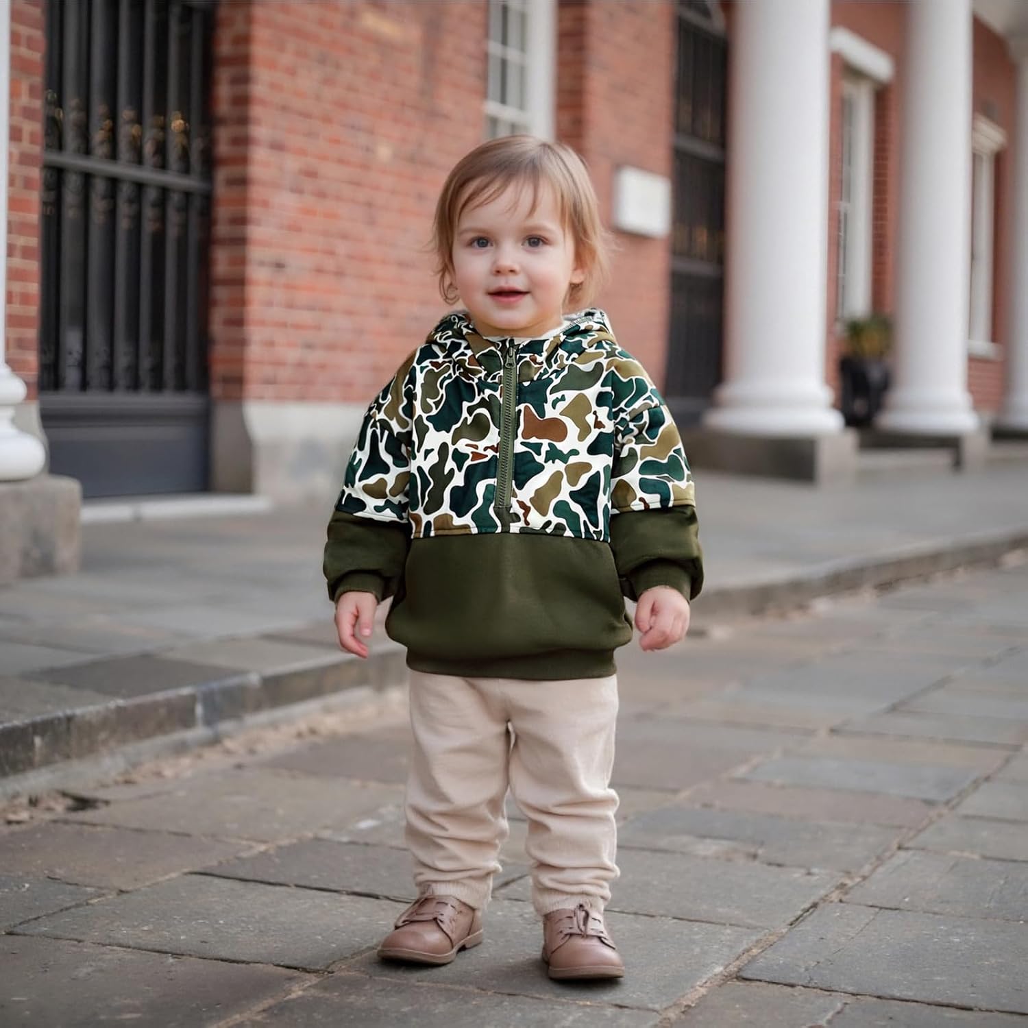 Fernvia Toddler Baby Boy Clothes Camouflage Half Zip-up Long Sleeve Hoodies Sweatshirt Casual Pullover for Kids boys