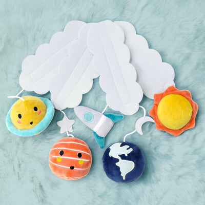 The Peanutshell Crib Mobile for Boys or Girls - White and Dark Blue Musical Baby Crib Mobile with 12 Lullabies, Planets Baby Spectacular Space Nursery Decor