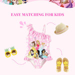 Disney Princess Belle Aurora Cinderella Swimsuits for Girls UPF 50+ One Piece Bathing Suits Floral Print Ruffle One Shoulder Summer Beach Swimwear Pink Quick Dry for Toddler Girls Size 2T
