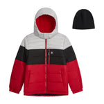LONDON FOG Baby Boys' Heavyweight Hooded Puffer Jacket with Sherpa-Lined Hood & Fleece Beanie, Red, 12 Months