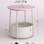 VASAGLE LILEA Collection - Small Round Side End Table, Modern Nightstand with Fabric Basket, Jelly Pink and Cream White ULET223R61